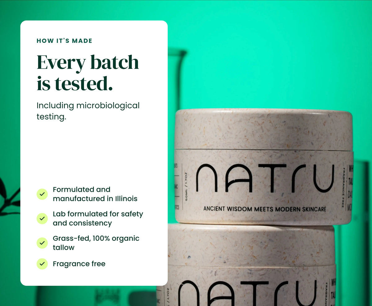 Every batch of Natru Whipped Tallow is tested, including microbiological testing